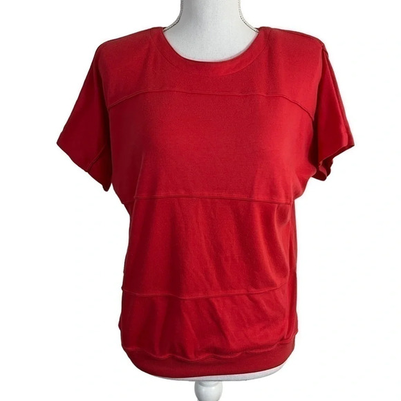 Headliners 80s 90s Medium Red Short Sleeve Shirt Shoulder Pads Stitching Details - Picture 1 of 8